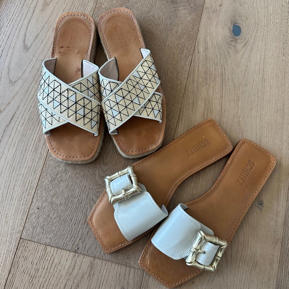 Women’s Anthropologie brand Schutz leather woven buckle Sandals bundle 7.5 & 8 - Picture 1 of 9